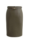 casual non-stretch 3 colors pu with belt midi skirt_Black_Rose Red_Dark Green