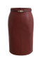 casual non-stretch 3 colors pu with belt midi skirt_Black_Rose Red
