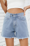 casual plus size non-stretch solid color mid waist all-match denim shorts_Black_Sky Blue