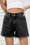 casual plus size non-stretch solid color mid waist all-match denim shorts_Black