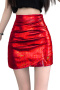 casual non-stretch holographic pleated slit high waist all-match mini skirt_Gray_Red