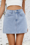 casual plus size non-stretch solid button zip-up pocket denim mini skirt_Sky Blue