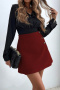 new no-stretch 4-coloe patchwork wool-like fabric high-waist mini skirts_Black_Rose Red
