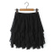 casual stretch solid color lace stitching pleated mini skirt_Black