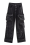 casual non-stretch high-waist solid color pocket jeans_Black