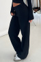 new casual slight stretch 4-color patchwork plush lace-up wide-leg pants_Black