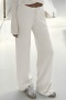 new casual slight stretch 4-color patchwork plush lace-up wide-leg pants_Black_White