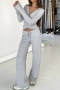 new casual slight stretch 4-color patchwork plush lace-up wide-leg pants_Black_White_Gray