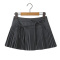 preppy non-stretch solid color pleated mini skirt with lining size run small_Black_Dark Gray
