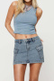 new slight stretch 6-color patchwork denim pockets mini skirts_Pink_Light Green_Sky Blue_Haze Blue