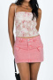 new slight stretch 6-color patchwork denim pockets mini skirts_Pink
