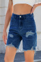 casual plus size non-stretch 3 colors hole mid waist denim shorts_Black_Sky Blue_Dark Blue