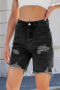 casual plus size non-stretch 3 colors hole mid waist denim shorts_Black