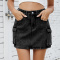 stylish plus size non-stretch 3-colors cargo denim mini skirt_Black