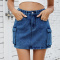 stylish plus size non-stretch 3-colors cargo denim mini skirt_Black_Sky Blue_Dark Blue