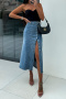 stylish plus size non-stretch high waist button slit midi denim skirt_Black_Sky Blue