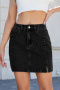 stylish plus size non-stretch solid color slim slit mini denim skirt_Black