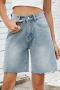 casual plus size non-stretch simple straight denim shorts_Black_Blue