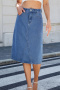 casual plus size non-stretch simple solid color slit denim midi skirt_Black_Blue