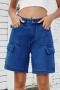 casual plus size non-stretch new solid color cargo denim shorts_Black_Sky Blue_Blue