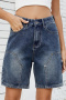 casual plus size non-stretch 3 colors new mid waist denim straight shorts_Black_Blue