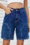 casual plus size non-stretch 3 colors new mid waist denim straight shorts_Black_Blue_Sea Blue