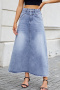 casual plus size non-stretch solid color high waist maxi denim skirt_Sky Blue