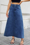 casual plus size non-stretch solid color high waist maxi denim skirt_Sky Blue_Dark Blue