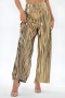 stylish plus size slight stretch 3 colors high waist pleated wide-leg pants_Black_Gold