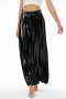 stylish plus size slight stretch 3 colors high waist pleated wide-leg pants_Black
