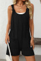 casual slight stretch 10-colors jacquard solid color sling loose overalls_Black