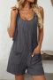 casual slight stretch 10-colors jacquard solid color sling loose overalls_Black_Dark Gray
