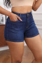 casual plus size slight stretch solid color high waist slim fit denim shorts_Sky Blue_Dark Blue