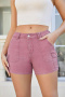 casual plus size slight stretch 3 colors mid waist slim fit denim shorts_Watermelon Red_Green_Dusty Pink