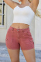 casual plus size slight stretch 3 colors mid waist slim fit denim shorts_Watermelon Red