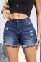 casual plus size slight stretch high waist slim fit hole tassel denim shorts_Sky Blue_Blue_Dark Blue