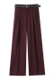 casual non-stretch with belt solid color pants_Rose Red