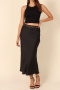 new slight stretch patchwork lace & satin high-waist maxi skirts_Black