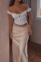 new slight stretch patchwork lace & satin high-waist maxi skirts_Black_Rose Red_Beige_Champagne