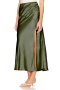 stylish slight stretch 5-color satin high-waist slit maxi skirts_Black_Dark Green