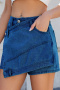 new plus-size non-stretch patchwork 3-color pockets washed denim skorts_Black_Sky Blue_Dark Blue