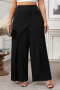 casual plus size non-stretch solid color high waist wide-leg pants_Black