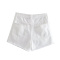 new slight stretch patchwork polyester pockets holes denim shorts_Black_White