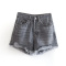 new slight stretch patchwork polyester pockets holes denim shorts_Black_White_Gray
