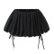 casual slight stretch solid color drawstring mini skirt_Black