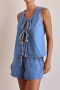 new plus-size non-stretch patchwork denim high-waist wide-leg shorts_Haze Blue