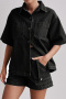 new plus-size non-stretch denim pockets high-waist shorts_Black