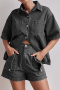 new plus-size non-stretch denim pockets high-waist shorts_Black_Dark Gray