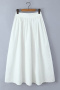 casual non-stretch solid color cotton pleated with zip-up maxi skirt_White