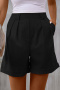 casual non-stretch solid color high-waist shorts_Black